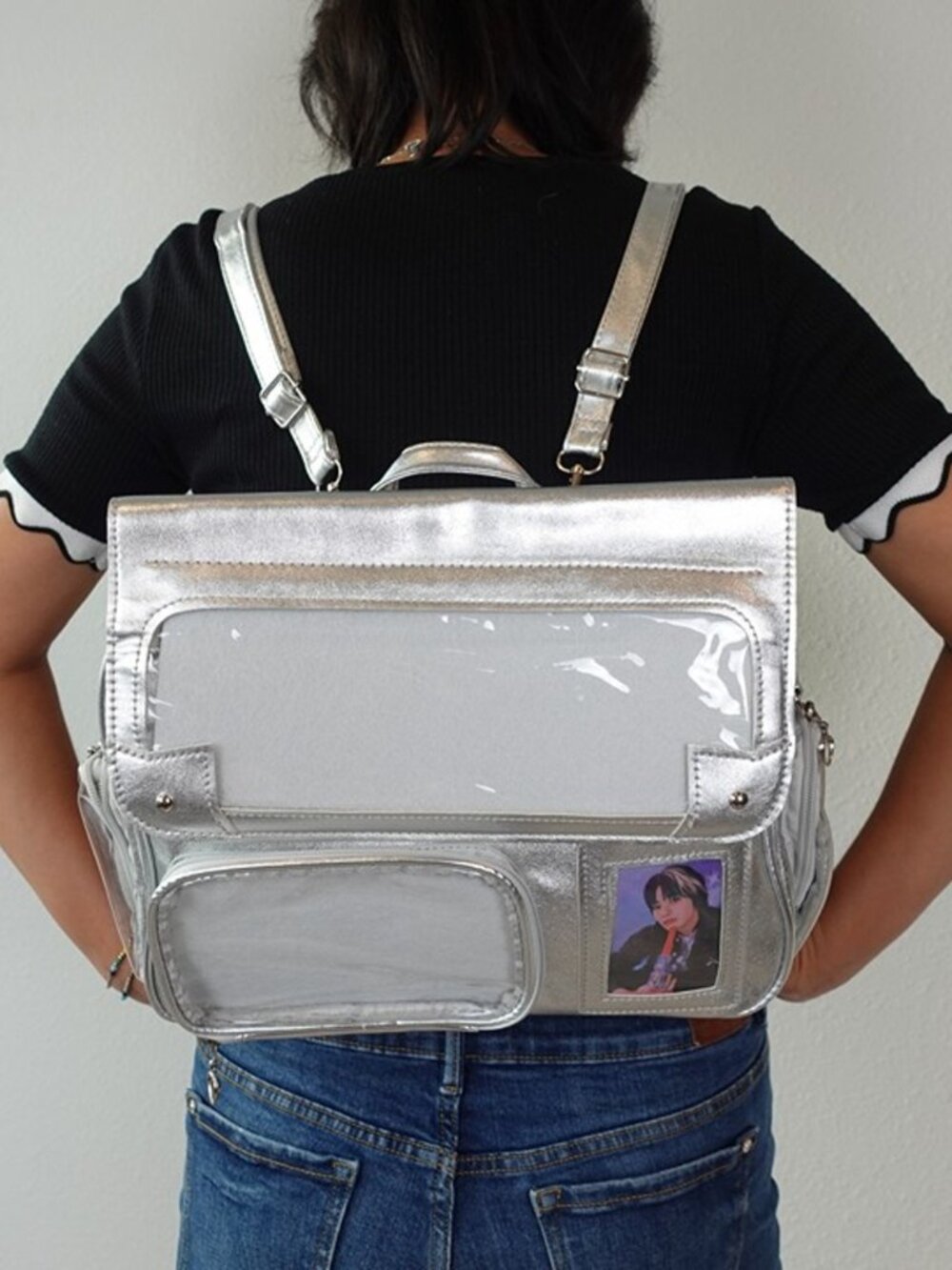 Silver Ita Bag Backpack Crossbody Y2K Kawaii Anime Pin Display Shoulder Itabag
